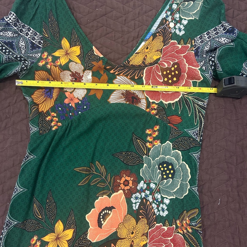 Anthropologie Green Floral Long Sleeve Dress - Picture 8 of 10